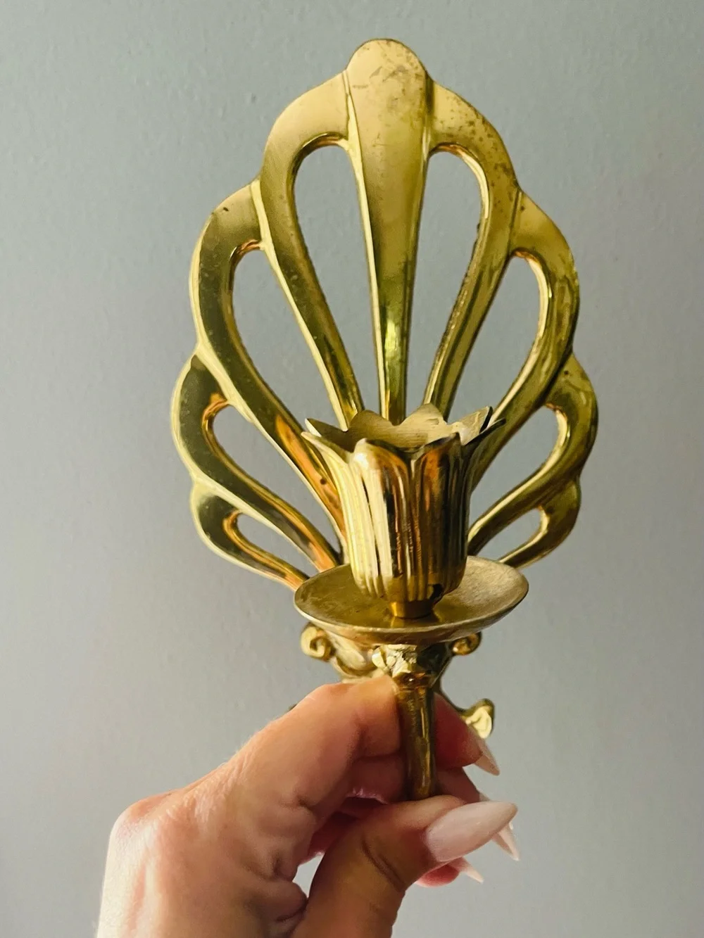 Vintage Andrea by Sadek 1970s MCM Peacock Shaped Lacquered Brass Wall Sconce